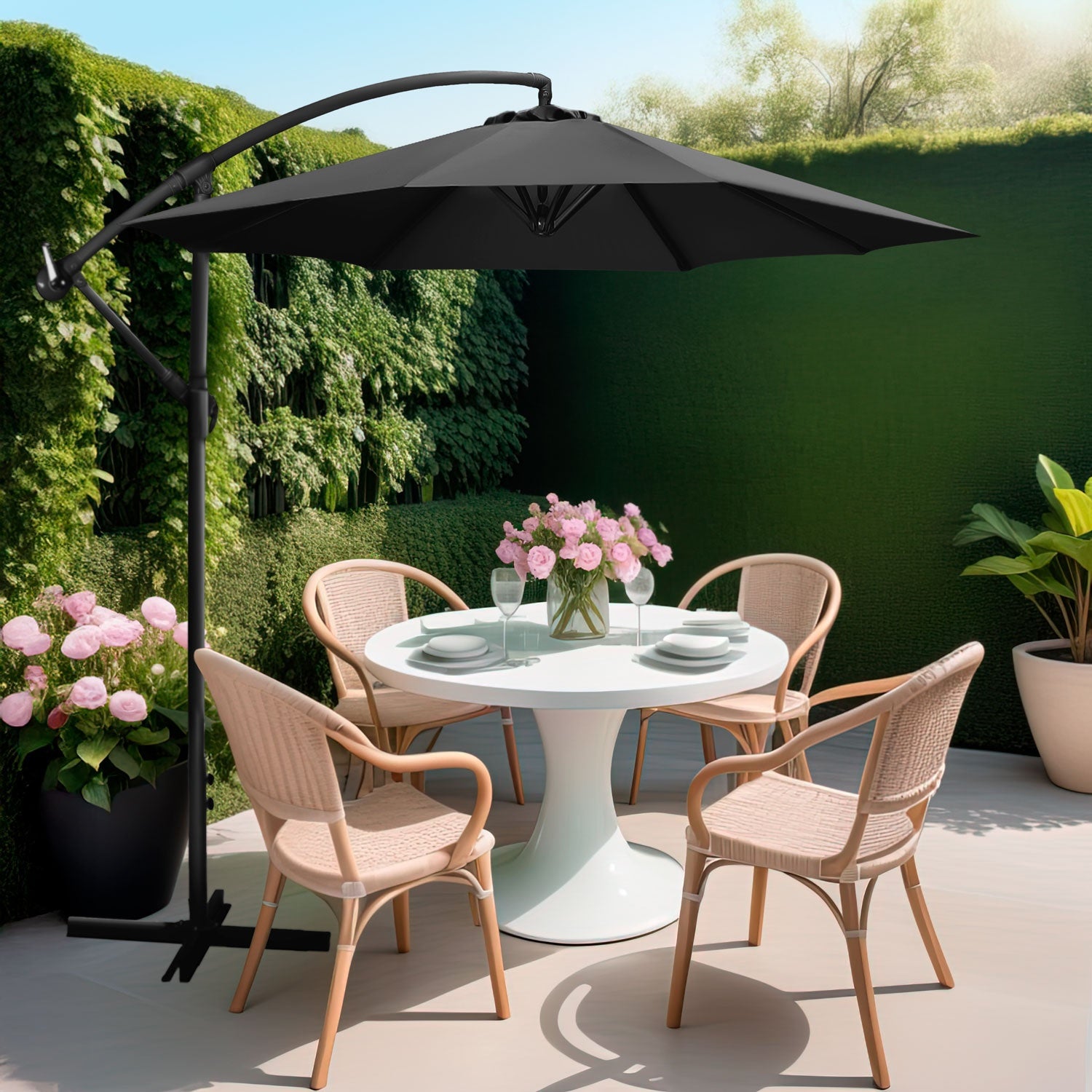 Sombrilla Moderna 2.9 M Jardin Exterior Playa Terraza Negro