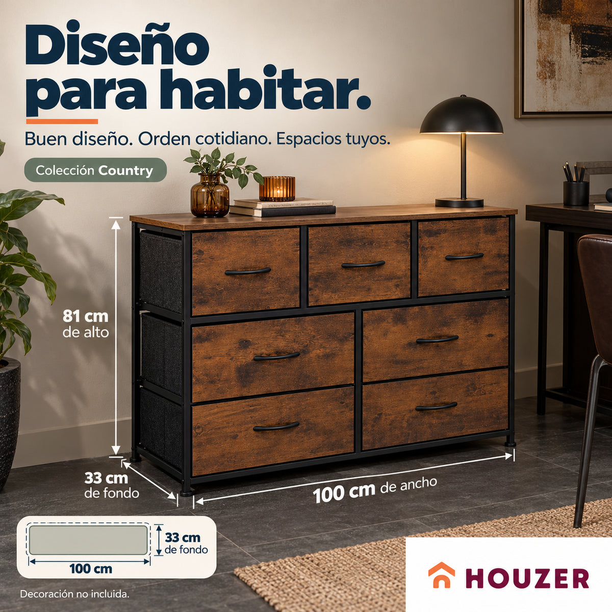 Comoda Cajonera Horizontal 7 Cajones Organizador Recamara Country