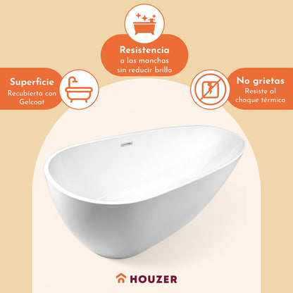 Tina Baño Bañera Fibra Vidrio Lujo Minimalista 283l 169x78 Blanca