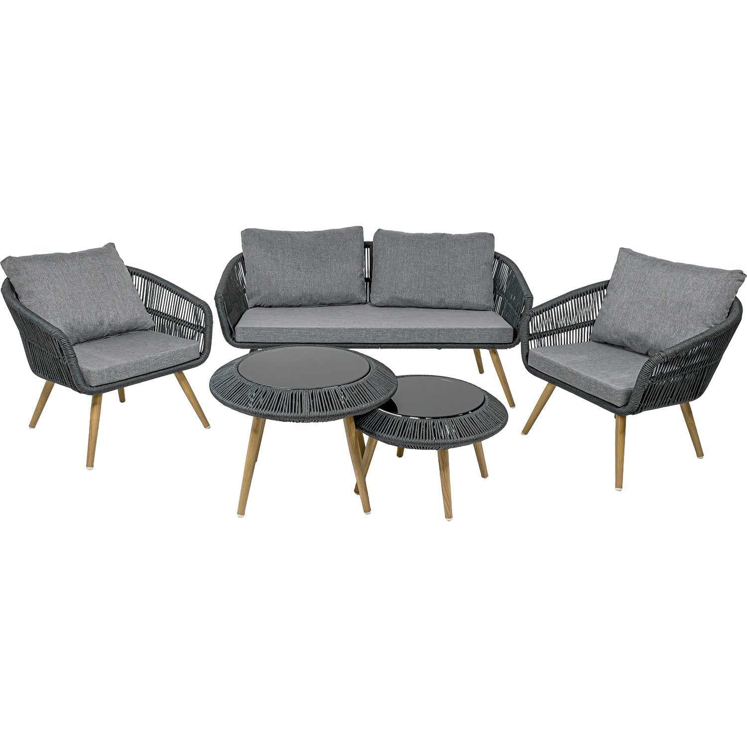 Sala Exterior Tejida Terraza Jardin 5 Pz Negro Mesa Doble