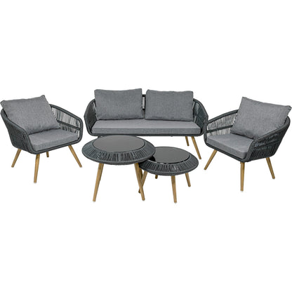 Sala Exterior Tejida Terraza Jardin 5 Pz Negro Mesa Doble
