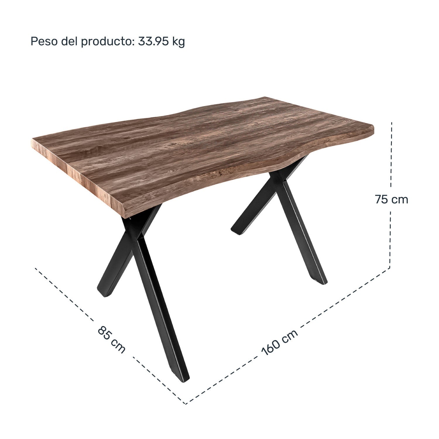 Mesa Comedor Rustica Tipo Madera 1.60m 6 Personas Acero