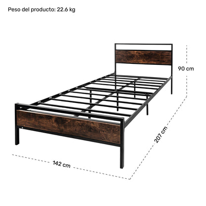 Base Cama Matrimonial Country Tipo Madera Moderna Metal