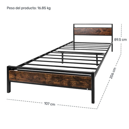 Base Cama Country Tipo Madera Individual Moderna Metal Acero