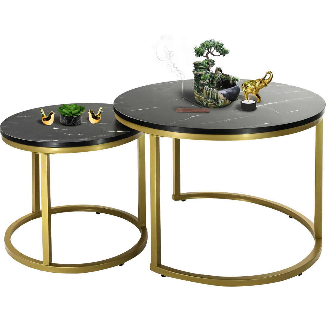 Set 2 Mesas De Centro Redondas Color Negro 45cm Y 60cm