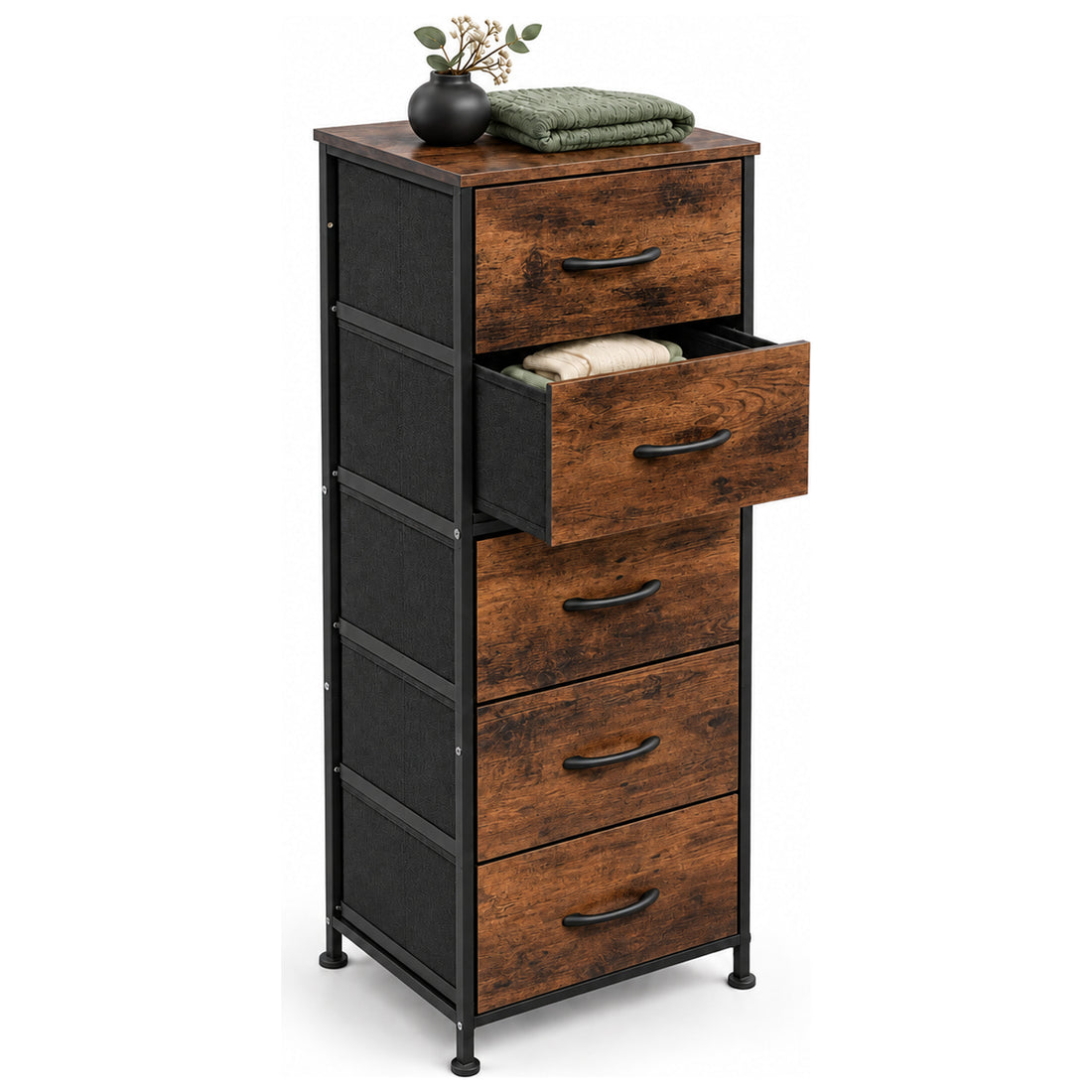 Comoda Cajonera Vertical 5 Cajones Acero Repisa Organizador Country