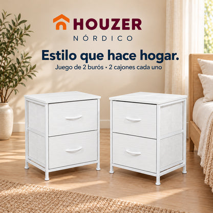 Set De 2 Buros Mesas De Noche 4 Cajones Organizador Acero Nordico