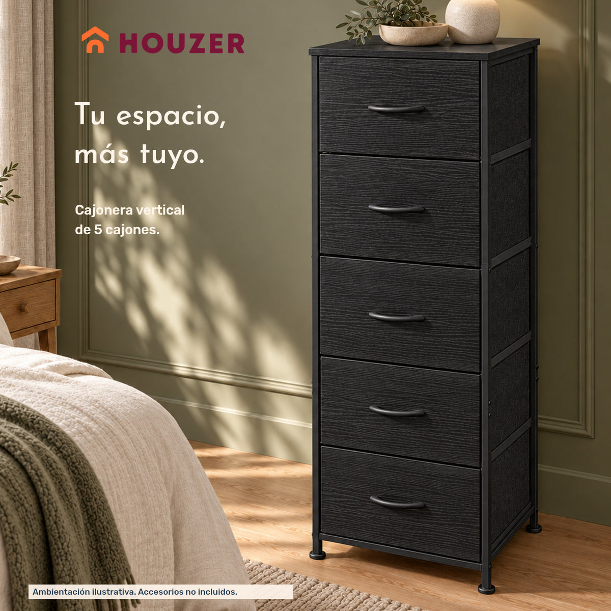 Comoda Cajonera Vertical 5 Cajones Acero Repisa Organizador Volcano