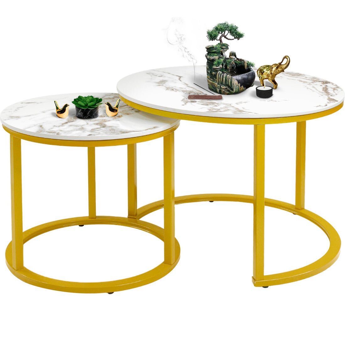 Set 2 Mesas de Centro 60cm Tipo Marmol Mesa para Sala de Estar