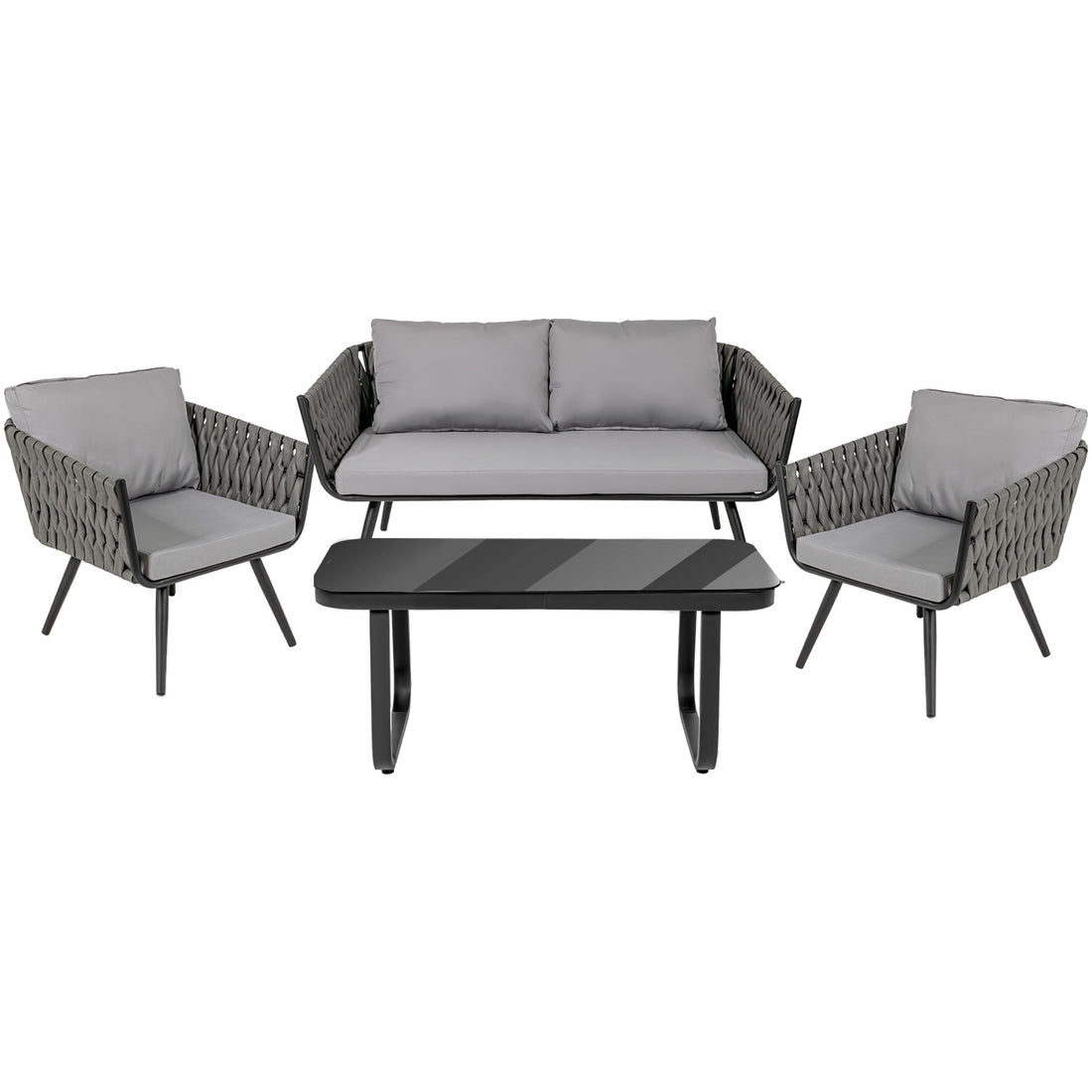 Sala Exterior Tejida Rattan Jardin Patio Terraza 4 Pz Gris