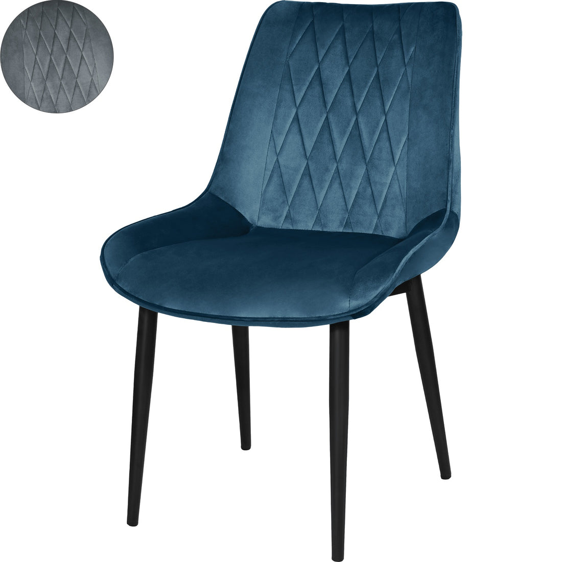 Silla Tapizada Terciopelo Elegantes Comedor Moderna Estructura De La Silla Negro Asiento Azul Oscuro