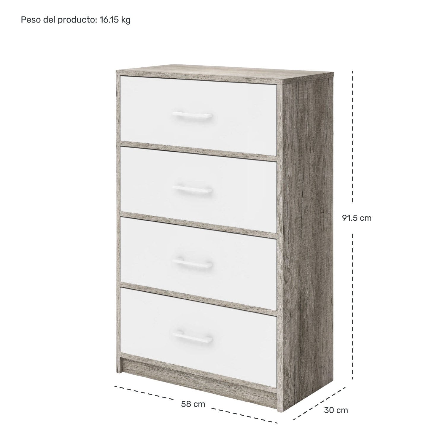Mueble Comoda Cajonera 4 Cajones Tela Estructura Acero Mdf Color Beige