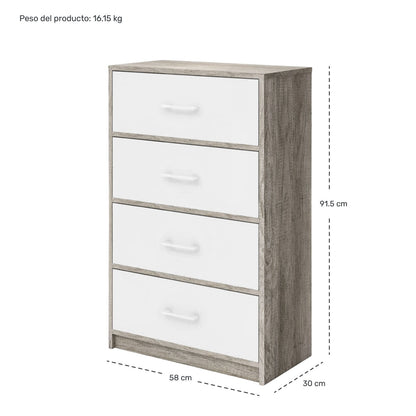 Mueble Comoda Cajonera 4 Cajones Tela Estructura Acero Mdf Color Beige