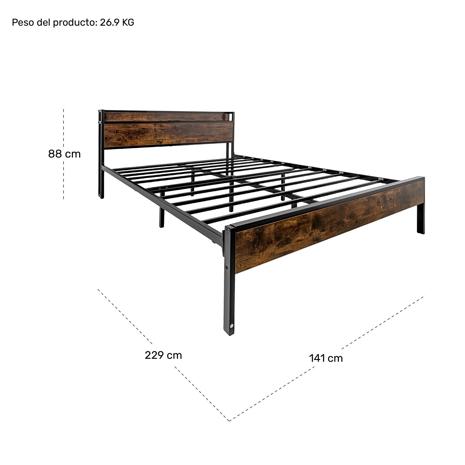 Base Cama Matrimonial Usb Country Tipo Madera Moderna