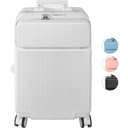 Maleta Cabina Porta Vasos 4 Ruedas Equipaje Doble Seguridad blanca