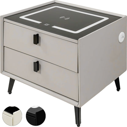 Mesa Noche Buro Gris Inteligente Cargador Inalambrico Luz Led Usb