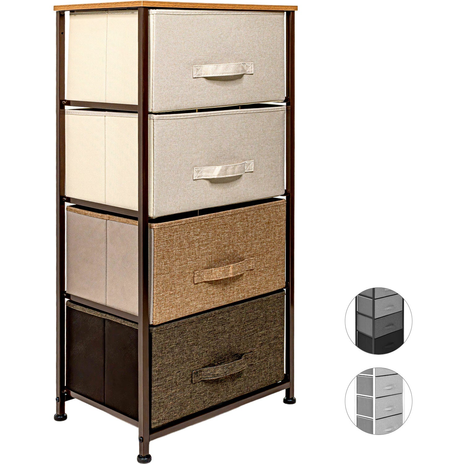 Mueble Buro Organizador Comoda 4 Cajones Tela Moderno Cafe