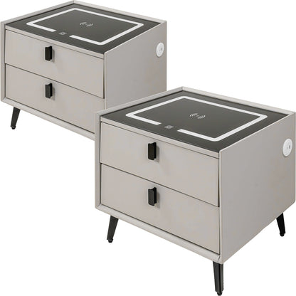 Mesa Noche Buro Gris Inteligente Cargador Inalambrico Luz Led Usb