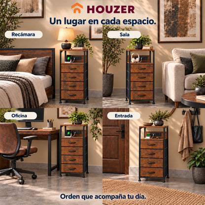 Buro Alto Mesa Noche 4 Cajones Organizador Enchufe Electrico Mate Country