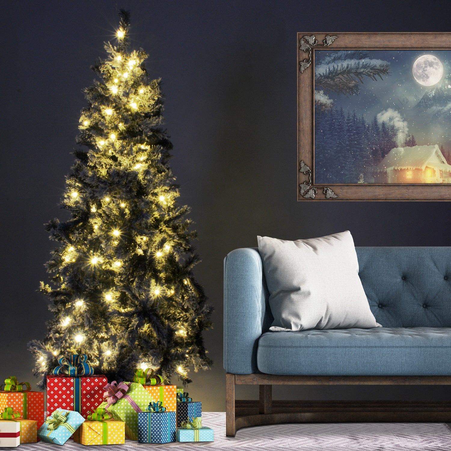 Arbol Navidad Nevado 180 Cm Luces Led Frondoso 600 Ramas