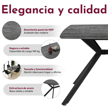 Mesa Comedor Nordico 4pers Gris Casa Hogar Lujo 130x80x74