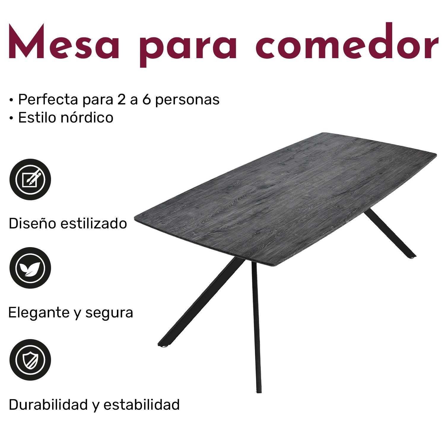 Mesa Comedor 6 Pers Nordico Gris Hogar Lujo 180x90x73