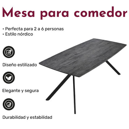 Mesa Comedor 6 Pers Nordico Gris Hogar Lujo 180x90x73