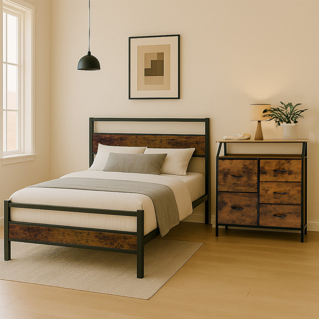 Base Cama Matrimonial Recamara + Comoda Country Moderno