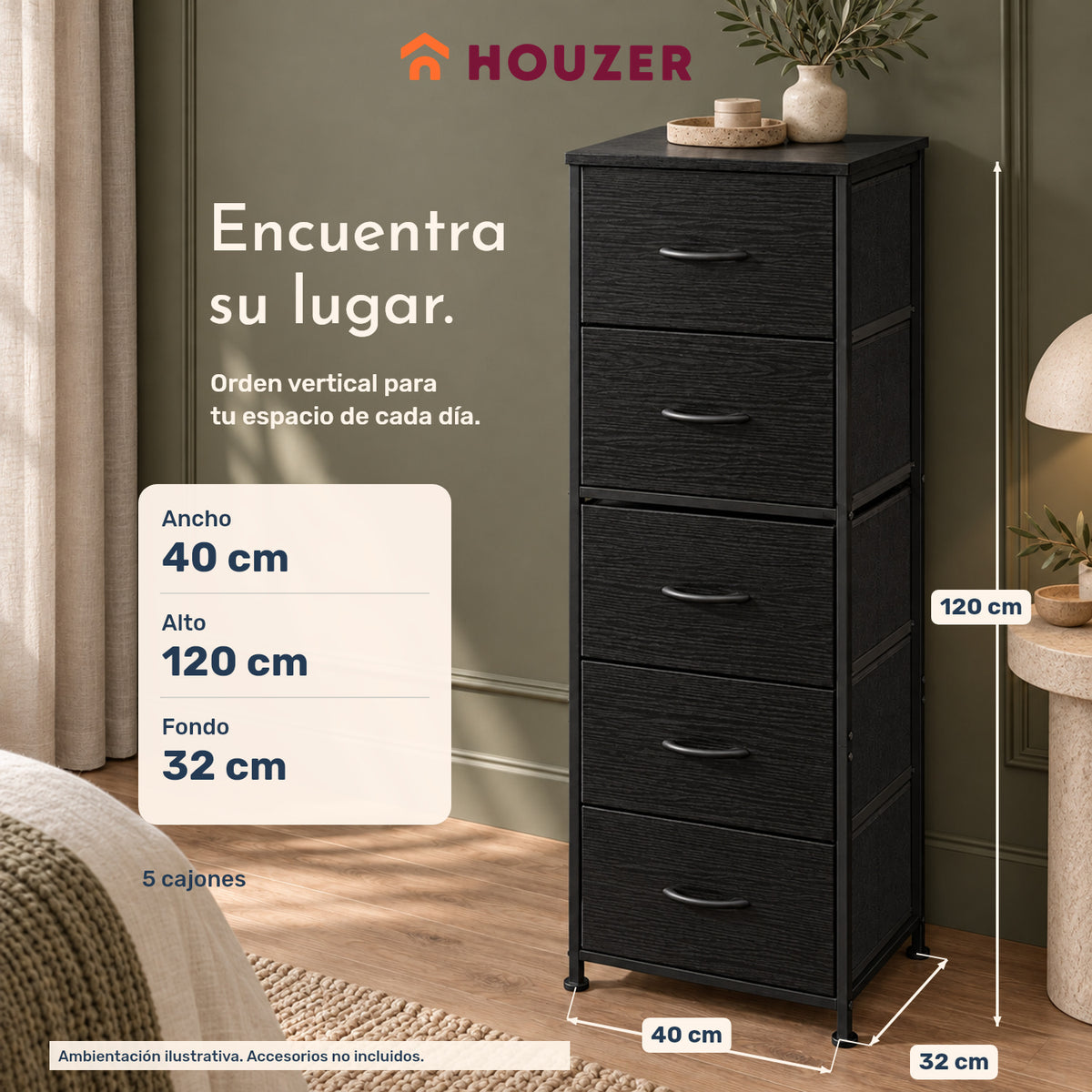 Comoda Cajonera Vertical 5 Cajones Acero Repisa Organizador Volcano