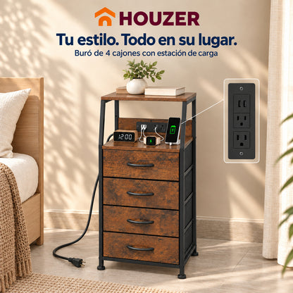 Buro Alto Mesa Noche 4 Cajones Organizador Enchufe Electrico Mate Country