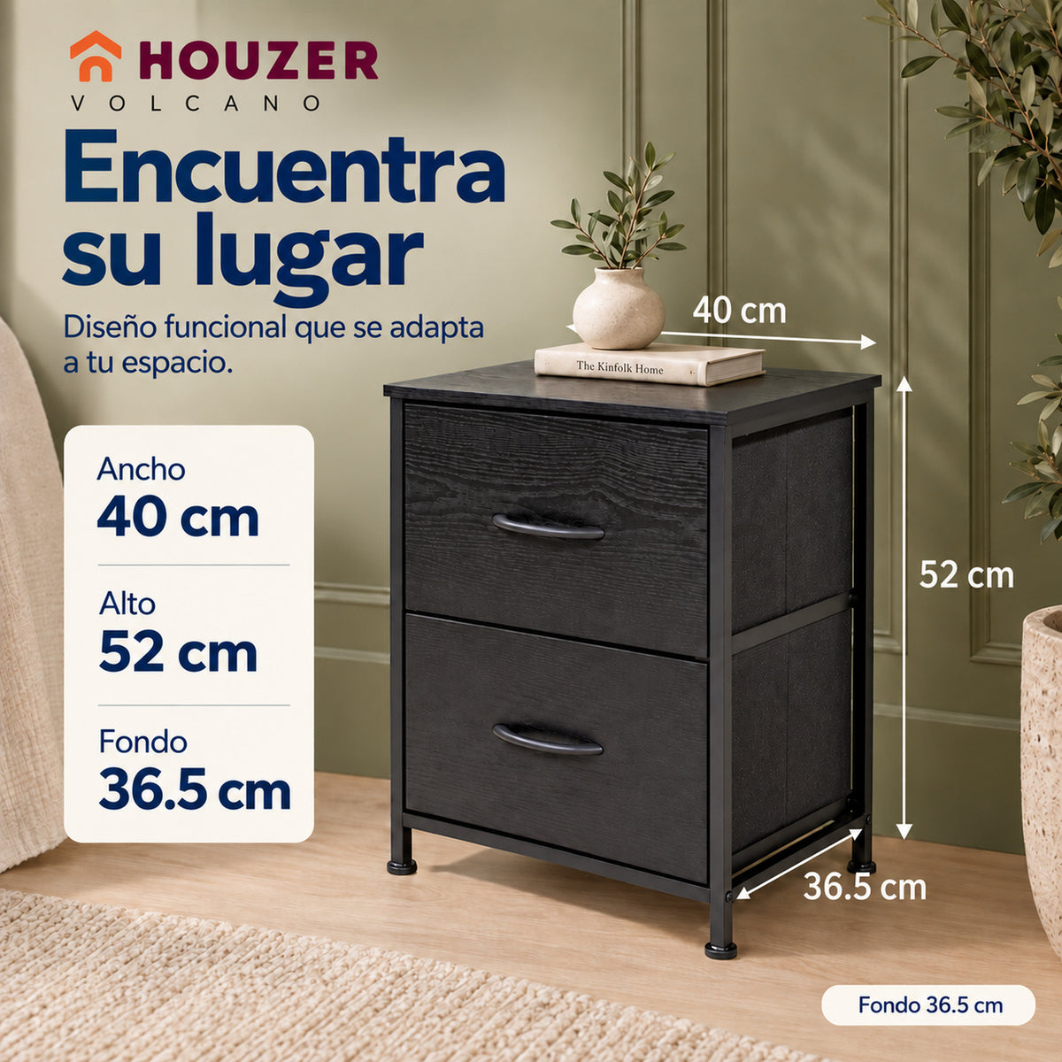 Set De 2 Buros Mesas De Noche 4 Cajones Organizador Acero Volcano