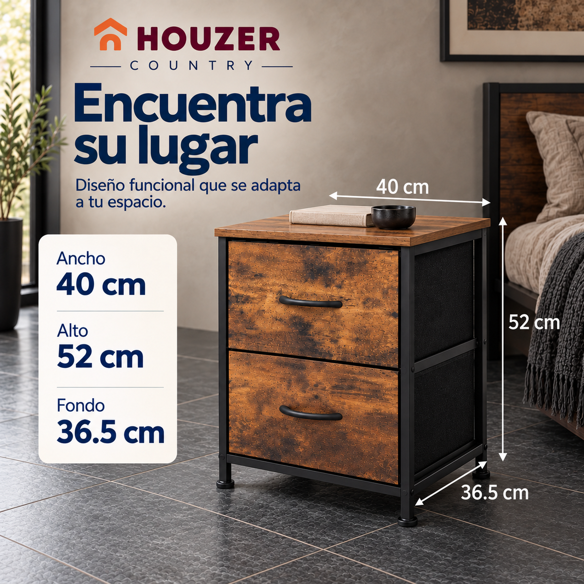 Set De 2 Buros Mesas De Noche 4 Cajones Organizador Acero Country