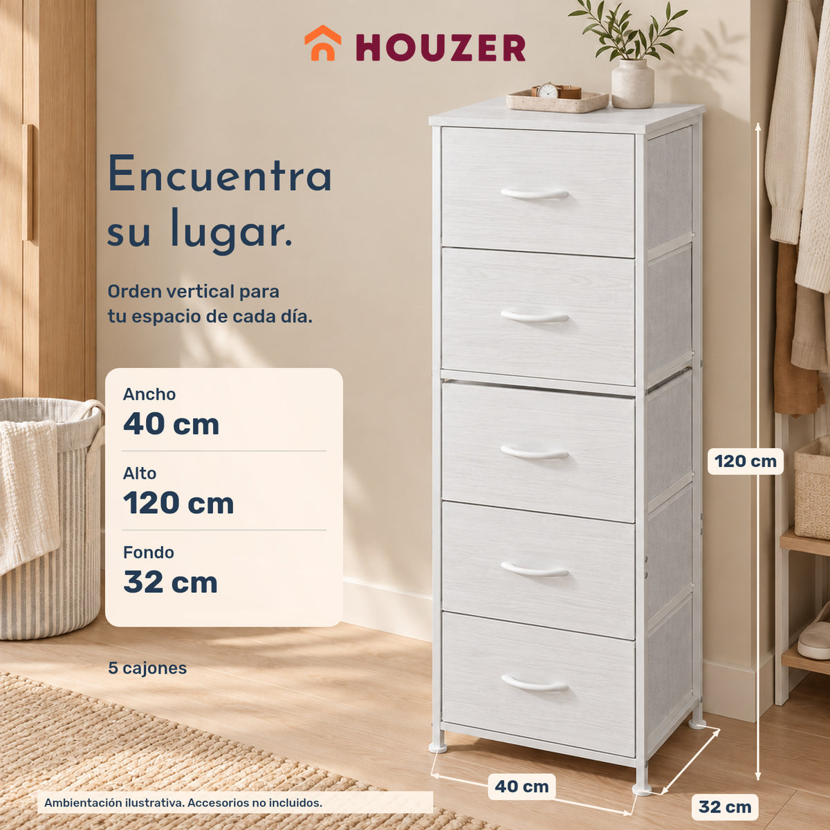 Comoda Cajonera Vertical 5 Cajones Acero Repisa Organizador Nórdico