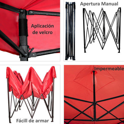 Carpa Paredes Roja Lona 3m X 3m Plegable Toldo Impermeable