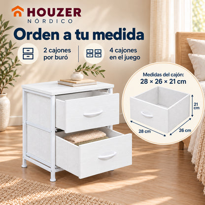 Set De 2 Buros Mesas De Noche 4 Cajones Organizador Acero Nordico