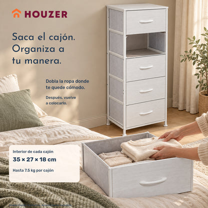 Comoda Cajonera Vertical 5 Cajones Acero Repisa Organizador Nórdico