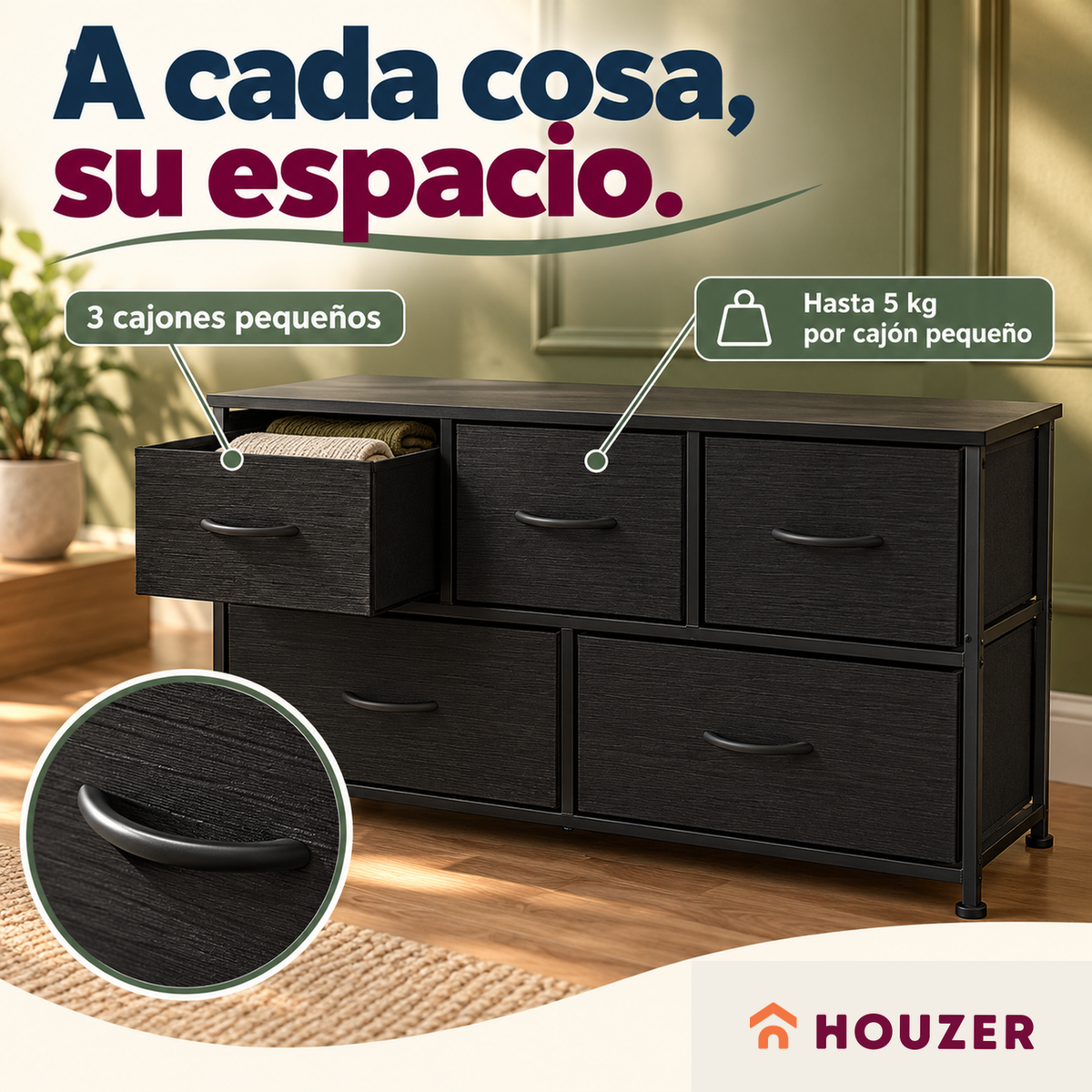 Comoda Cajonera Horizontal 5 Cajones Organizador Acero Volcano