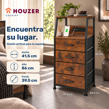 Buro Alto Mesa Noche 4 Cajones Organizador Enchufe Electrico Mate Country