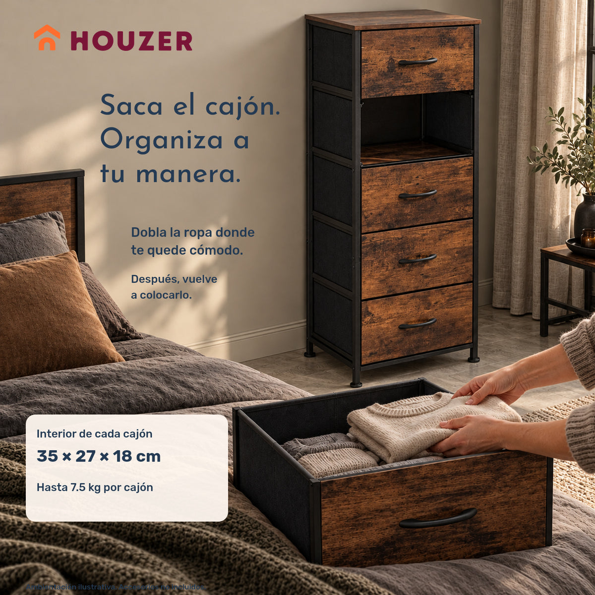 Comoda Cajonera Vertical 5 Cajones Acero Repisa Organizador Country