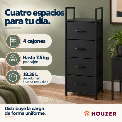 Comoda Cajonera Vertical 4 Cajones Organizador Ropa Recamara Volcano