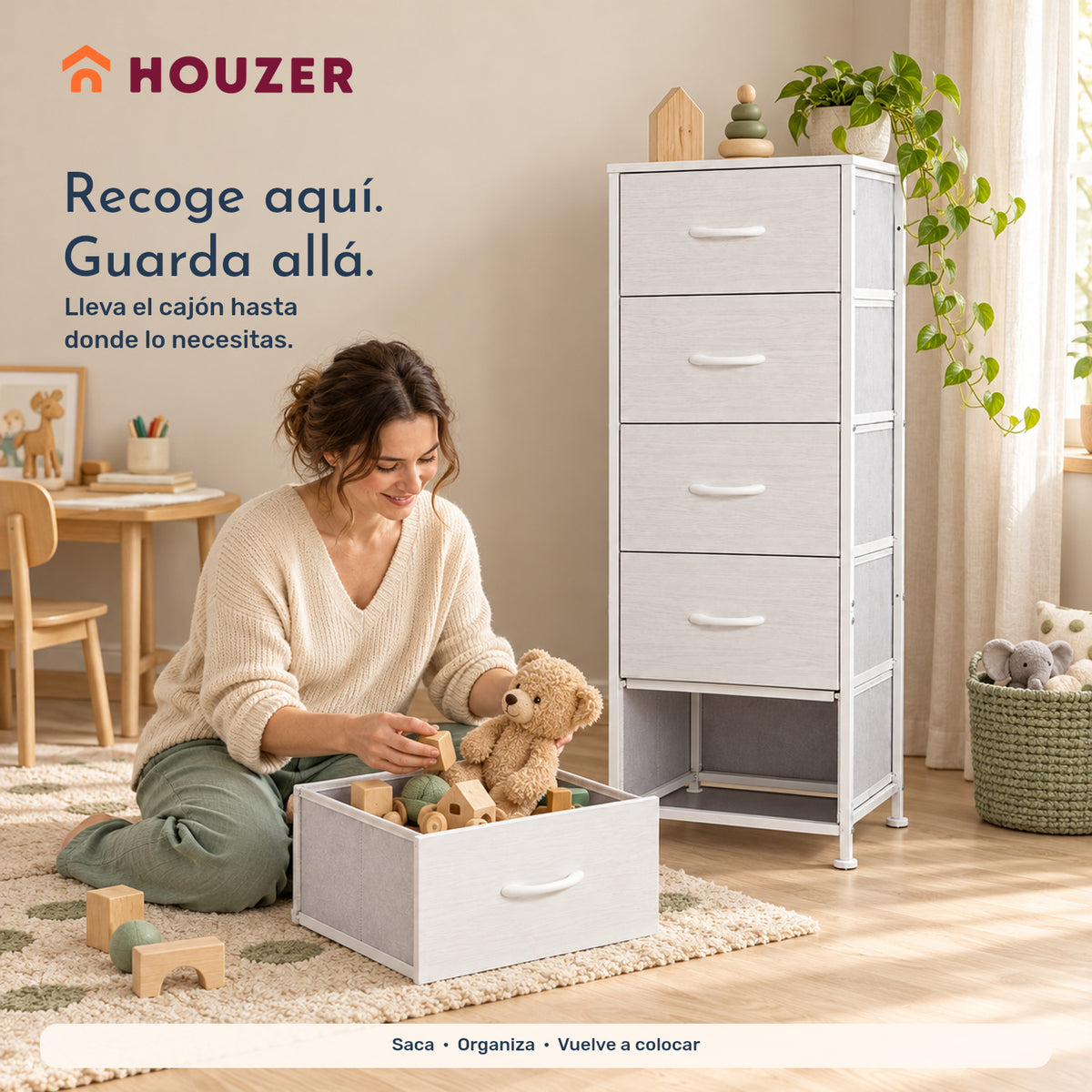 Comoda Cajonera Vertical 5 Cajones Acero Repisa Organizador Nórdico