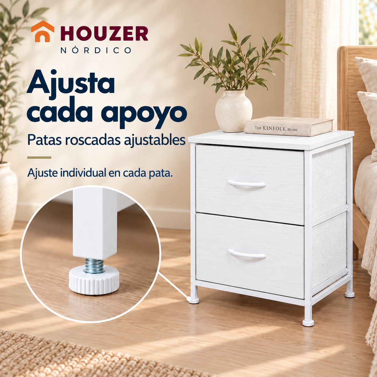 Set De 2 Buros Mesas De Noche 4 Cajones Organizador Acero Nordico