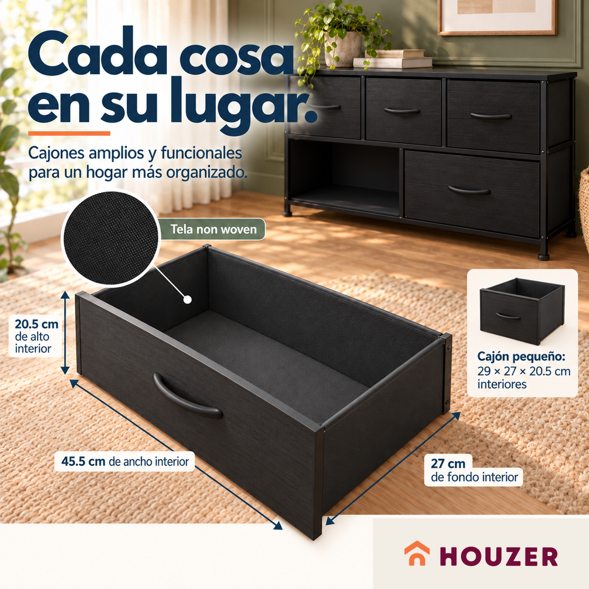 Comoda Cajonera Horizontal 5 Cajones Organizador Acero Volcano