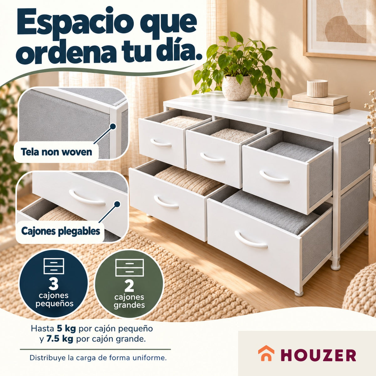 Comoda Cajonera Horizontal 5 Cajones Organizador Acero Nordico