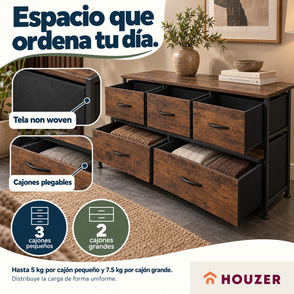 Comoda Cajonera Horizontal 5 Cajones Organizador Acero Country