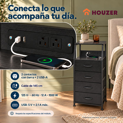 Buro Alto Mesa Noche 4 Cajones Organizador Enchufe Electrico Mate Volcano
