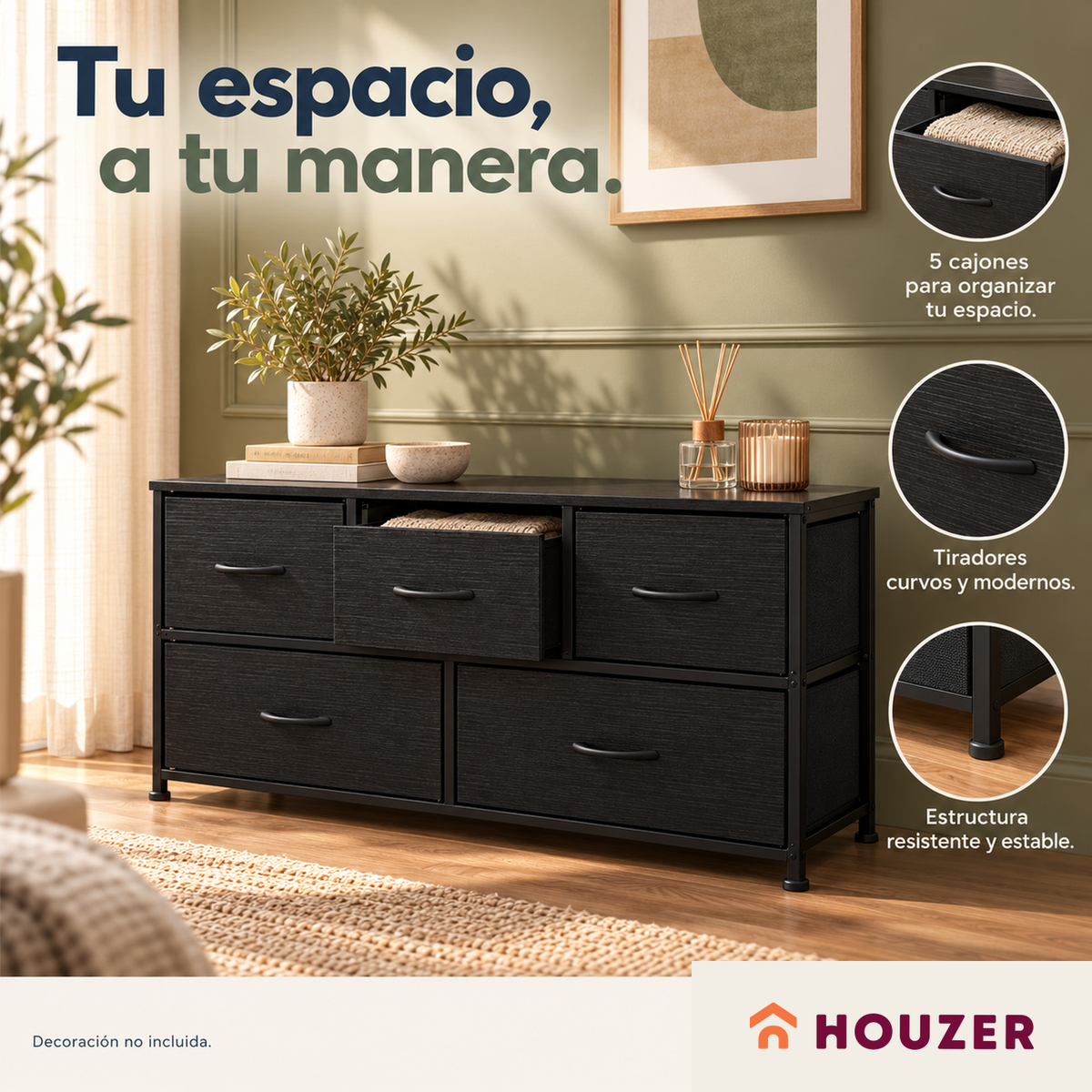 Comoda Cajonera Horizontal 5 Cajones Organizador Acero Volcano