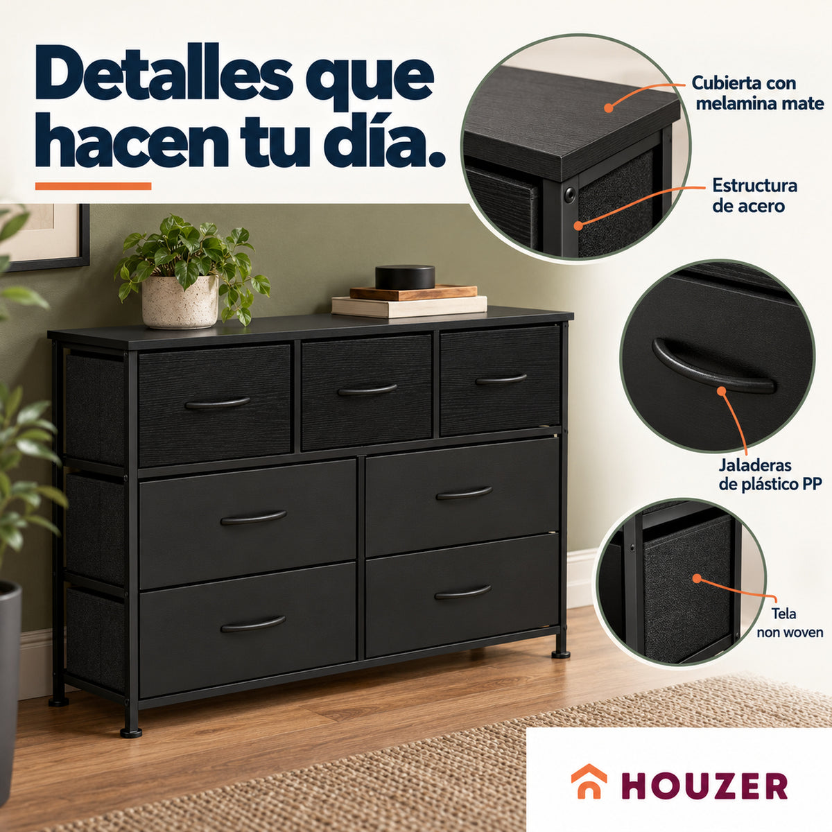 Comoda Cajonera Horizontal 7 Cajones Organizador Recamara Volcano