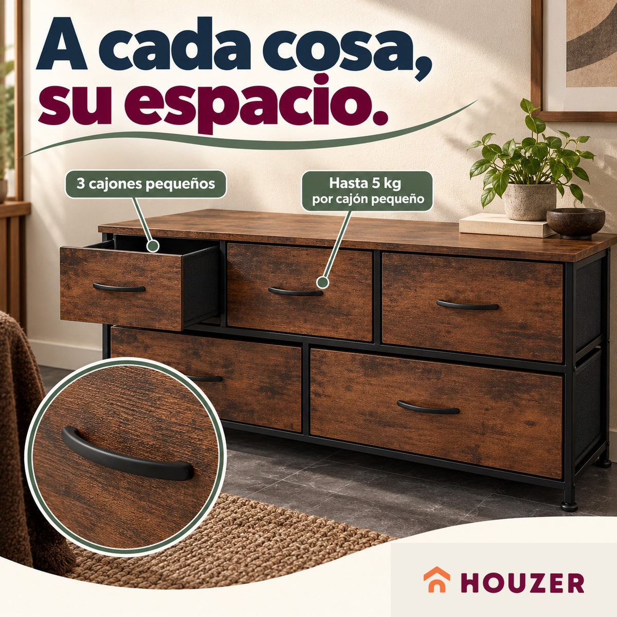 Comoda Cajonera Horizontal 5 Cajones Organizador Acero Country