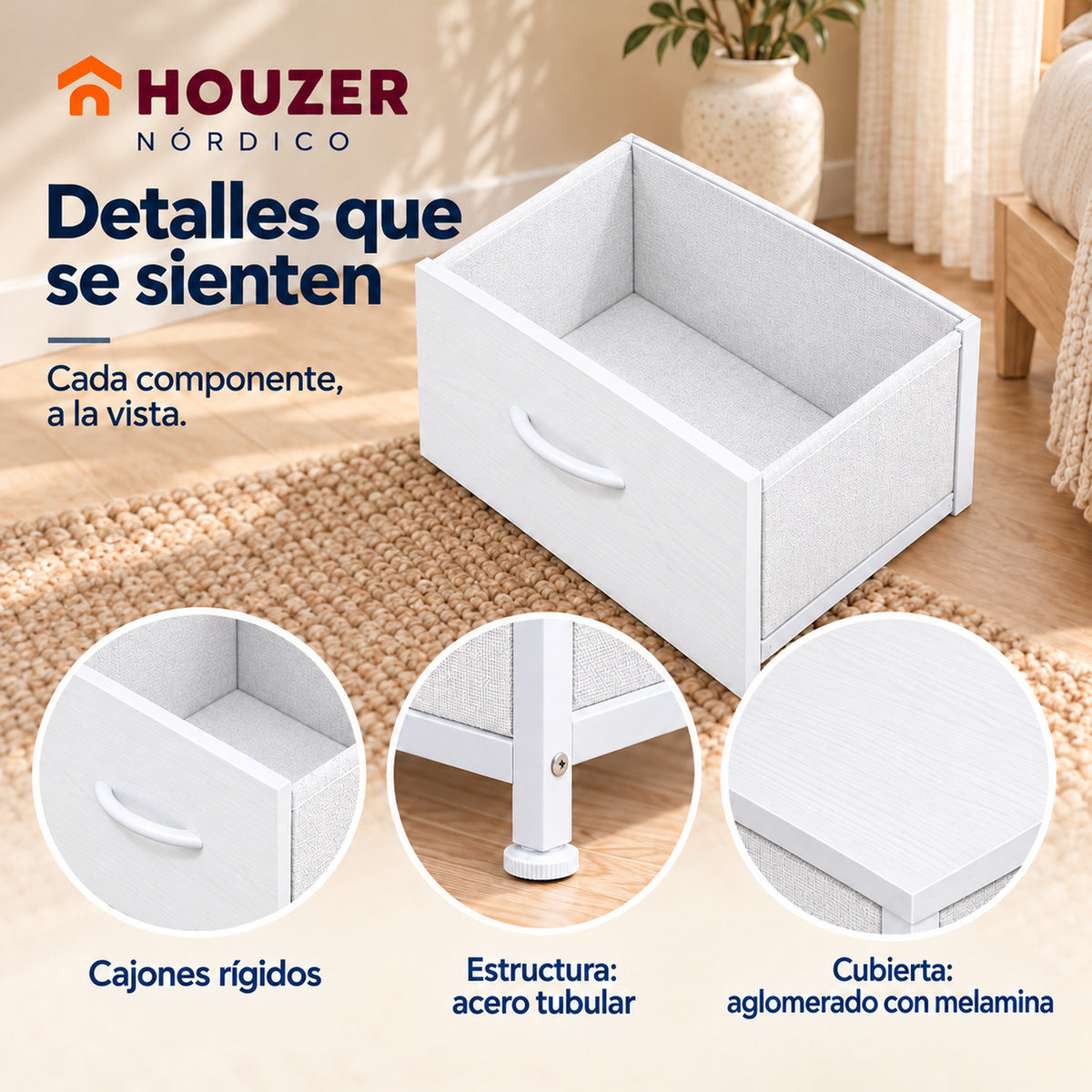 Set De 2 Buros Mesas De Noche 4 Cajones Organizador Acero Nordico